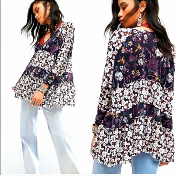 Free People Isabelle Tunic Swing Top Oversized Boho with Fabulous Sleeves - Picture 2 of 13